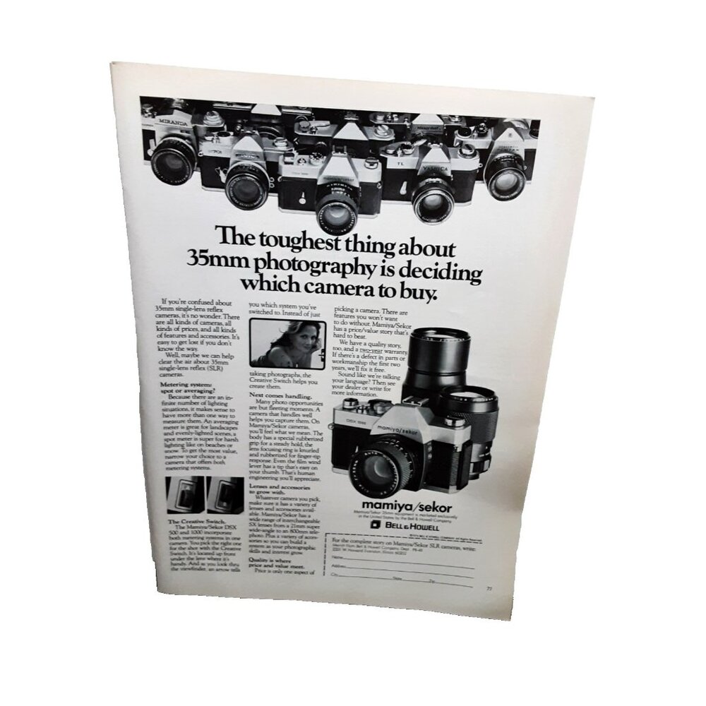 1974 Mamiya Sekor 35mm Camera Print Ad Bell & Howell Vintage Photography